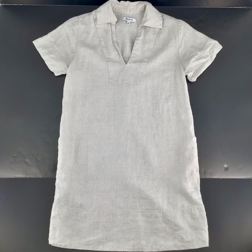 Madewell V-neck Palma Mini Dress in 100% Linen Natural Undyed nq627 Size XXS - Picture 2 of 13